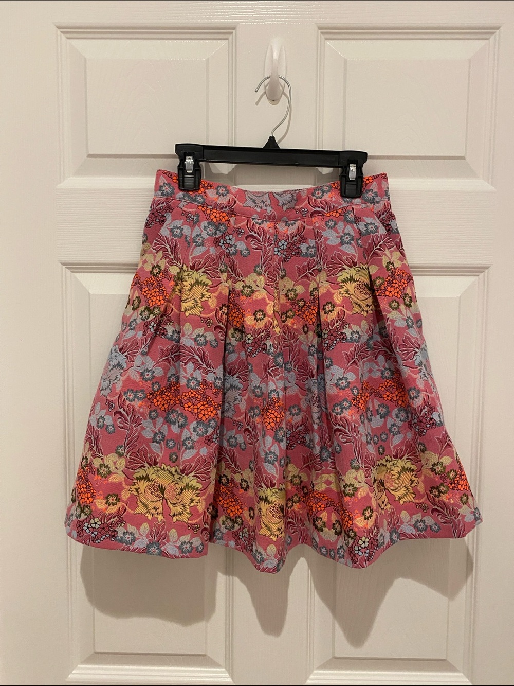 Bebe Pink Floral Jacquard Woven Skirt with Yellow & Blue Accents